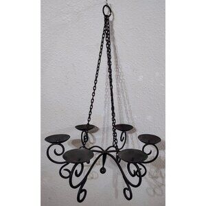 Wrought Iron Hanging Candelabra 6 Candle Pans Medieval Spanish Rustic